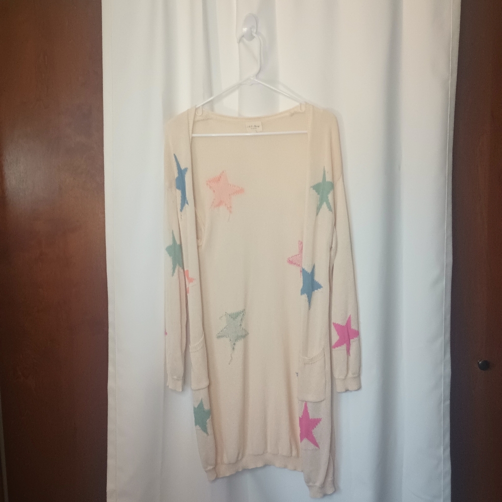 143 Story By Lineup Womens Star Patch Open Knit Cardigan Small Beachy Artsy Boho